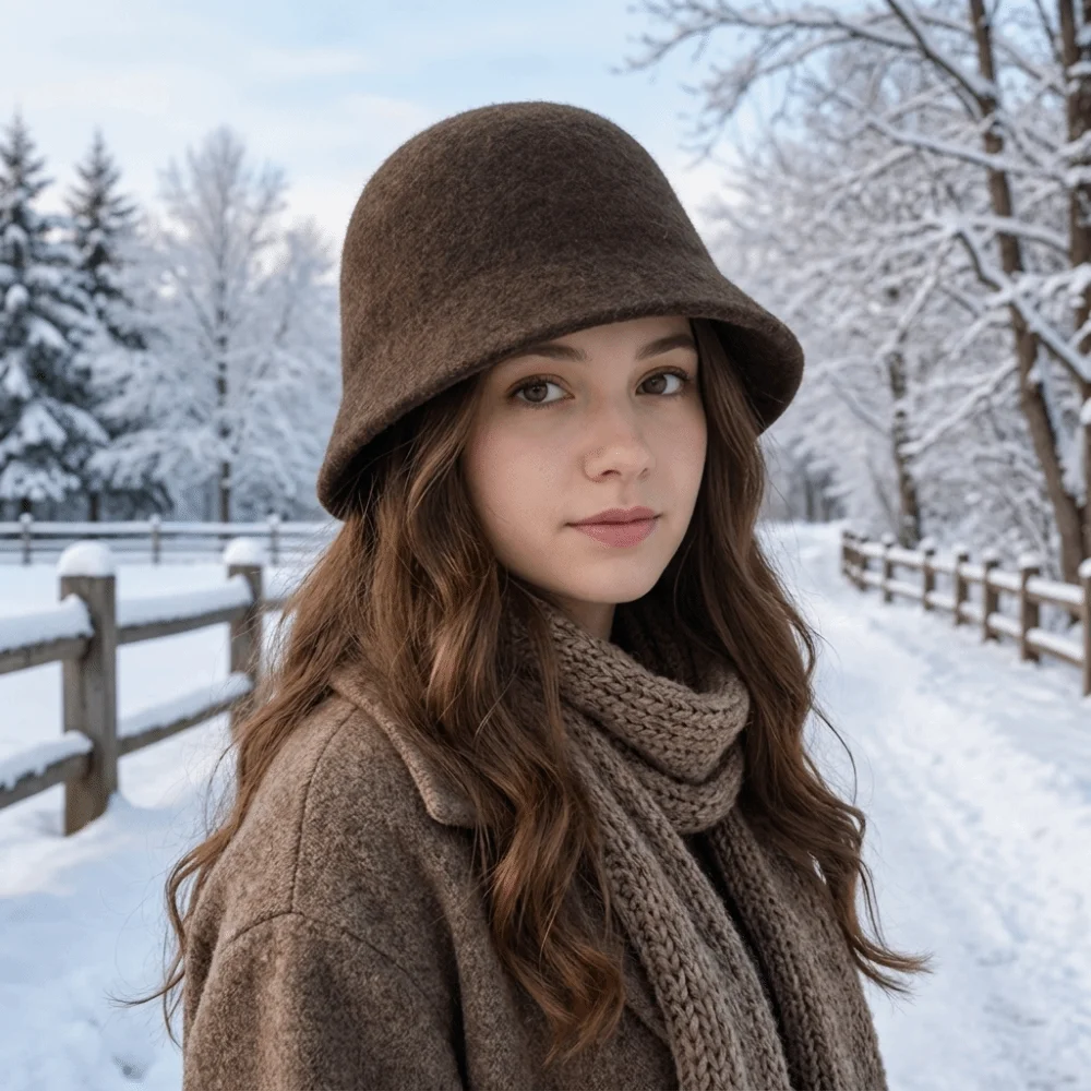 Fashion Solid Color Wool Fisherman Hat Windproof Handcrafted Knitted Beanie Warm Thick Winter Warm Bucket Hat Skiing