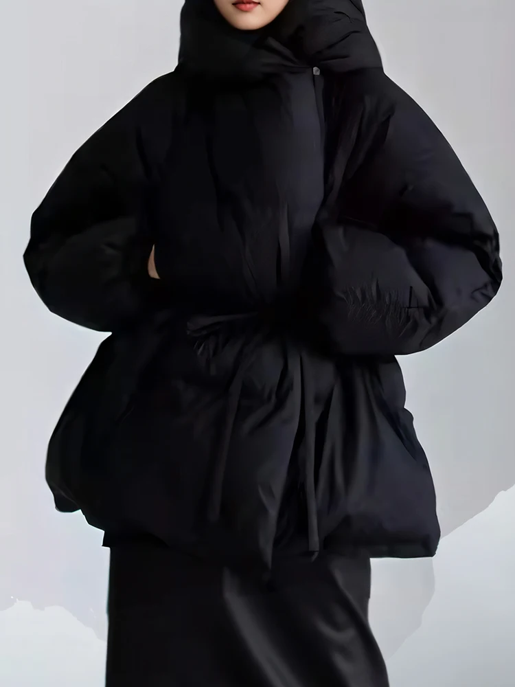 

Зимнее пальто STUDIO Bla с капюшоном и поясом, утепленное, из хлопка, женское, свободного кроя, с длинными рукавами, для повседневной носки, стандартной длины