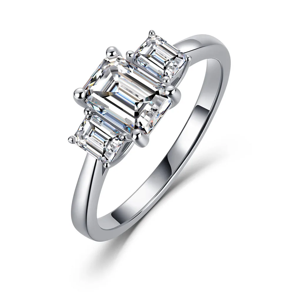 Apexelle Brand Luxury Jewelry 925 Sterling Silver Ring Three Stone Moissanite Rings GRA Certificate Dainty Jewelry