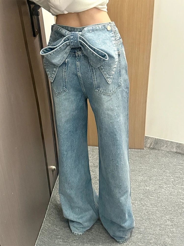

Съемные джинсовые брюки с блестками и завязками, с высокой талией, удлиненные, для женщин, модные, универсальные, летние, новый стиль