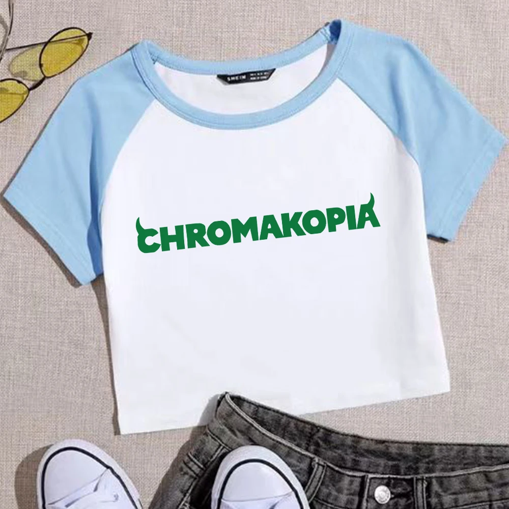 Chromakopia Tyler the Creator Girls Crop Shirts Color blocked short sleeves O-Neck Top