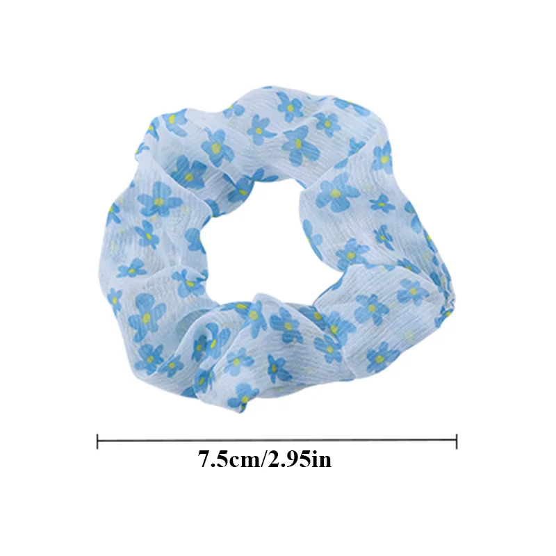 Blue Series Chiffon Scrunchies Ponytail Holders Rubber Band Sweet Hair Accessories Organza Mesh Hair Rope Floral Hair Ring