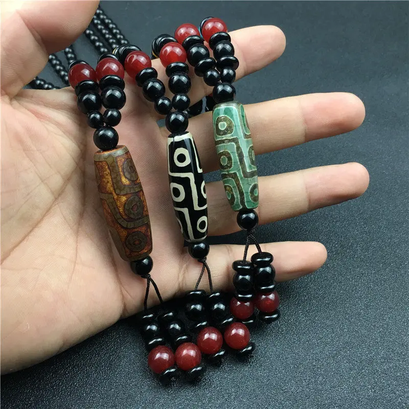 Ethnic- vintage nine-eye dzi bead necklace, unisex versatile sweater chain, Tibetan-style decoration, promotional gift