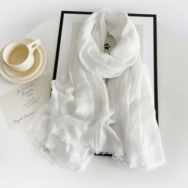 Summer Cotton Linen Scarves Women's Scarves  New Solid Color Scarves Sun Protection Breathable Shawls Retro Rough Edged Scarves