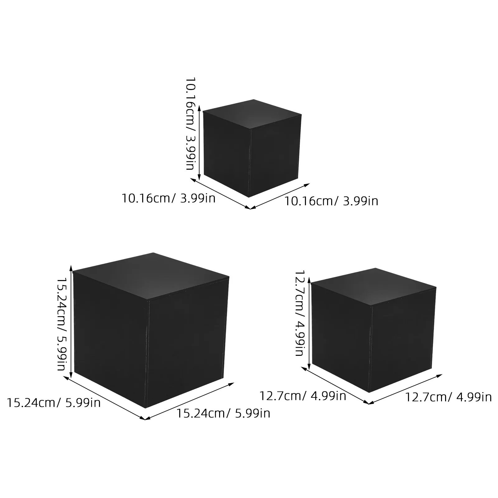 3Pcs Acrylic Cube Display Stand Black Square 4 5 6 Inch Nesting Riser Set for Buffet Dessert Showcase Collectibles Display