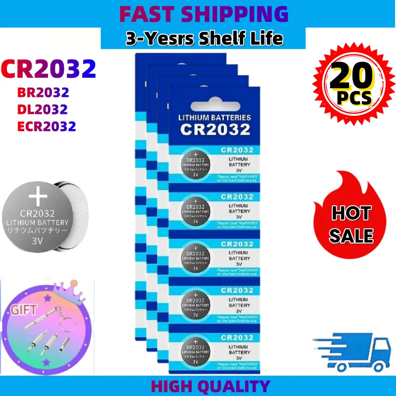 

2024NEW 20PCS CR2032 CR 2032 Button Battery 3V Lithium Battery For Watch Toy Calculator Car Remote Control Button Coin Cell
