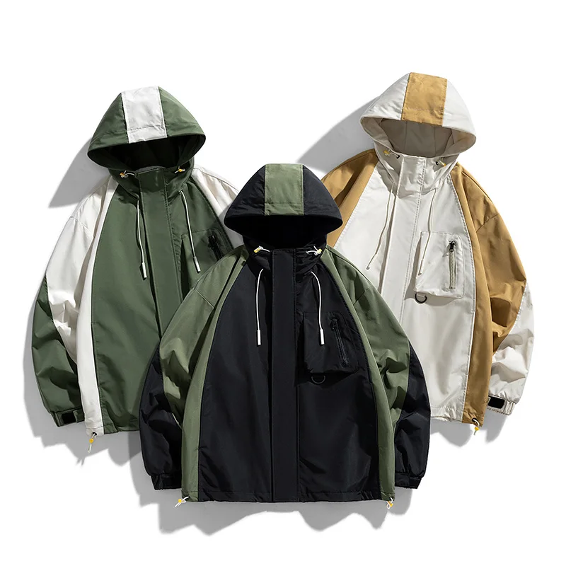 GIOIOMen's Jacket，Spring and Autumn Color Block Hooded Loose Casual Sports Jacket，Men's Clothing
