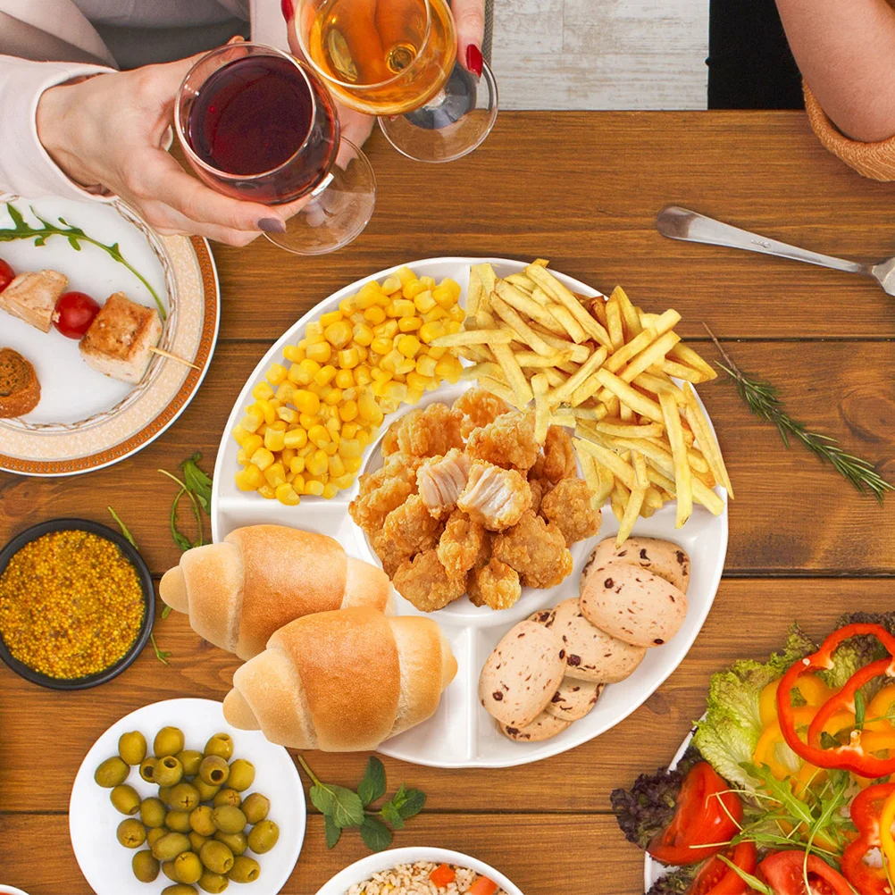 

2Pcs Five-Section Food Serving Tray Modern Plastic Snack Platter for Parties Family Meals Dessert Cookies French Fries