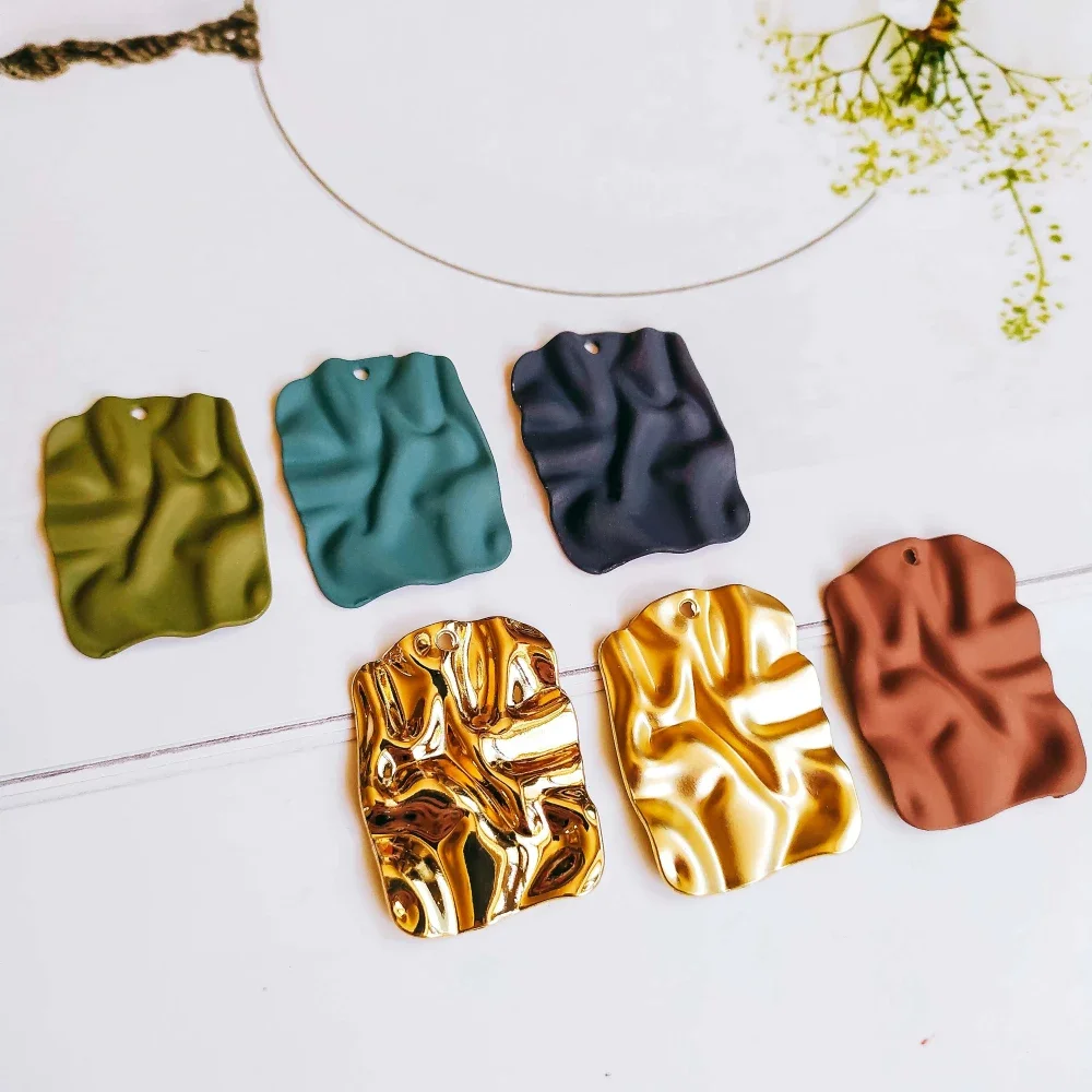 White K Gold Eardrop Accessories Wave Metal Pendant Earring Necklace Charms Diy Making Material Jewelry Finding 6pcs