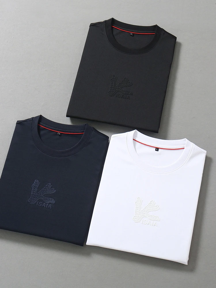 Casual round Neck Short Sleeve T-Shirt Men's Premium Item Spring Summer Trendy Brand Classic Style Standard Fit Lyocell Cotton