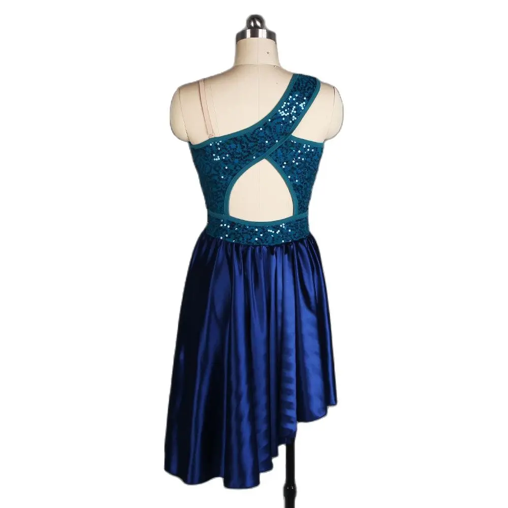 Sequin Lace and Spandex Leotard Bodice with Blue Satin Skirt for Girls and Women Lyrical & Contemporary Dance Ballet Dress 20043