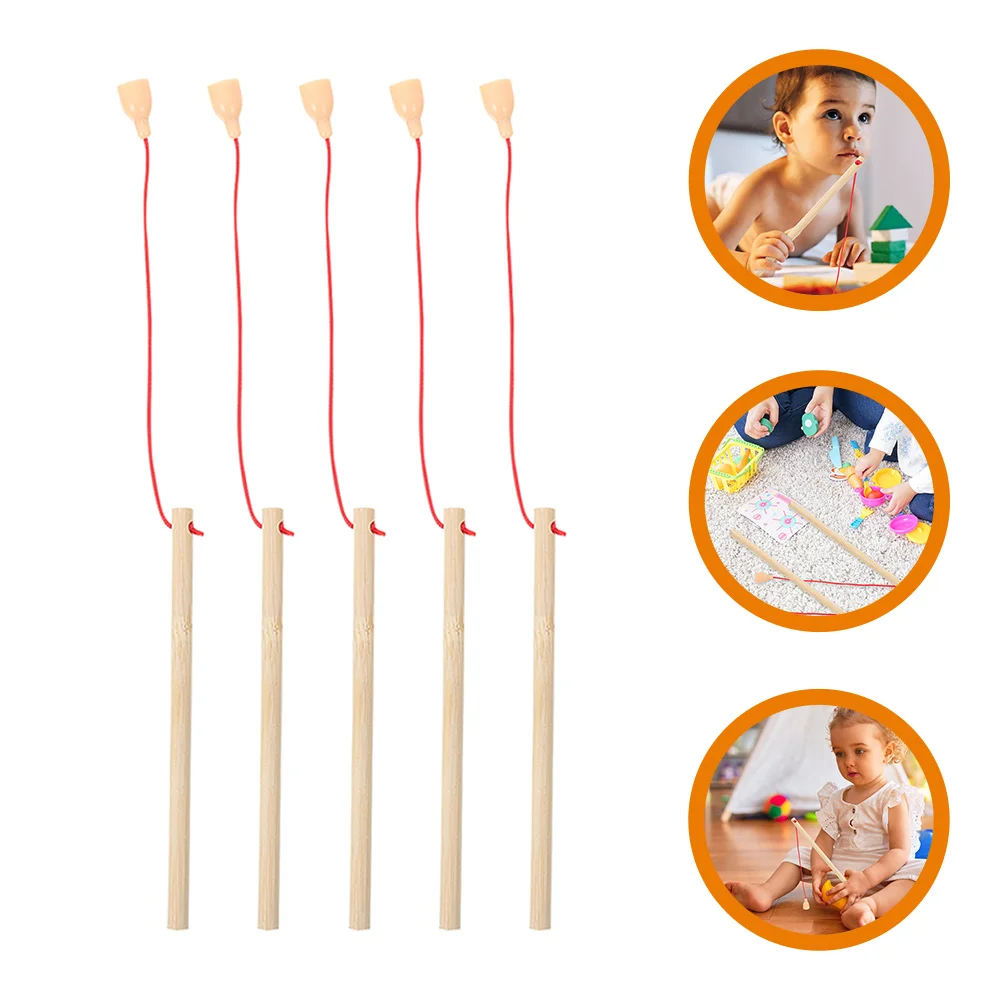 

5 Pcs Fishing Rod Game for Kids Ages 4-8 Toddler Pole Wooden Kindergarten Poles Toy Magnetic Toys Child