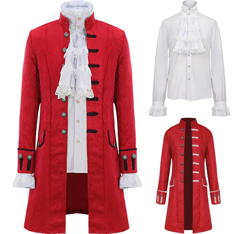 Men Steampunk Trench Coat and Shirt Set Vintage Prince Overcoat Medieval Renaissance Jacket Victorian cosplay costume