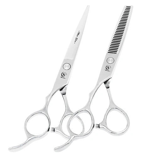 5,5 ""6,0"" tijeras de mano izquierda tijeras de pelo de acero 440C salón de peluquería tijeras de corte de adelgazamiento peluquero cortapelos A0046A