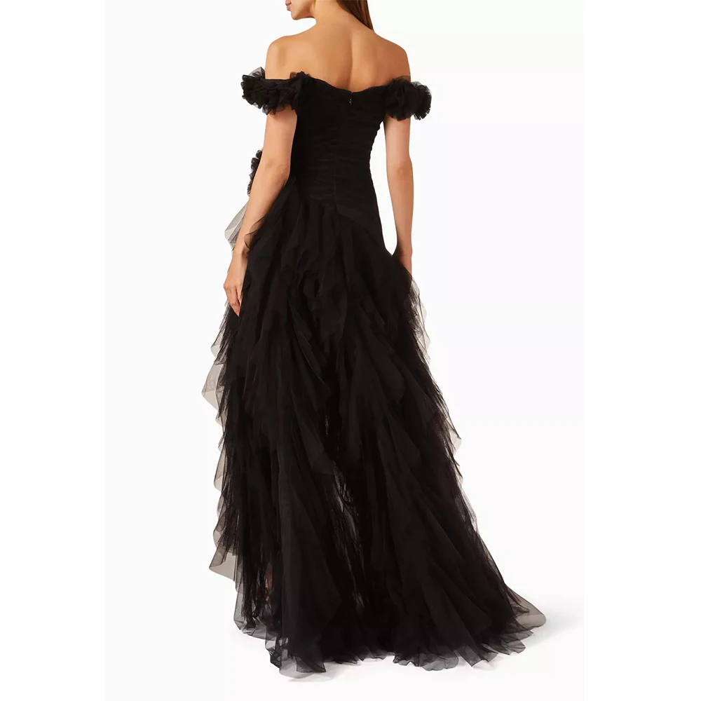 Vestidos largos con hombros descubiertos y flores hechos a mano, plisados de tul Retro personalizados, vestidos para ocasiones a medida, exquisitos, formales y sexys