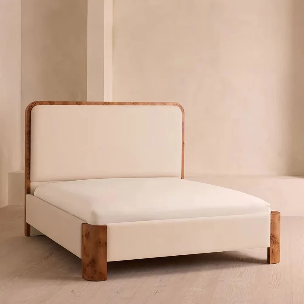 French Country Bedroom Furniture Solid Wood Mid-Century Style Bed\