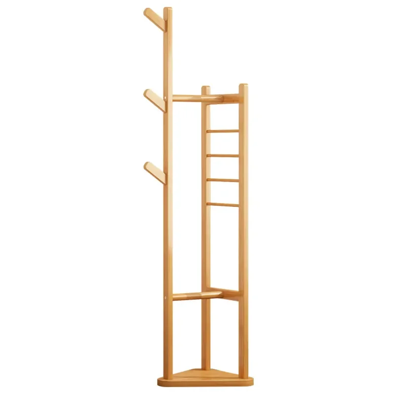 Solid Wood Floor to Ceiling Coat Rack with Hat Hooks Simple Hanging Storage Organizer for Home Rental Room Entryway