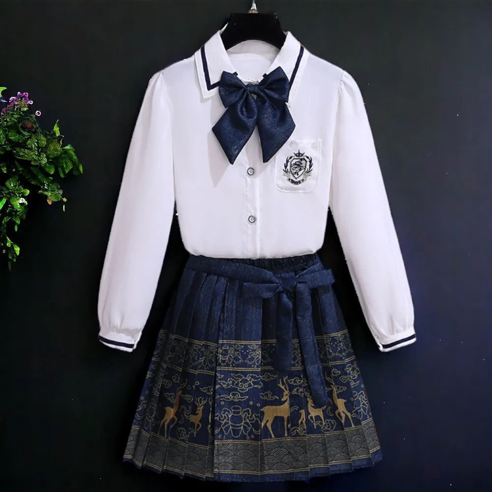 School Uniform Girls Outfits Suit White Shirt & Floral Skirt 2PCS Teens Kids Set Back to School Baby Costumes 5 7 9 12 13 Years