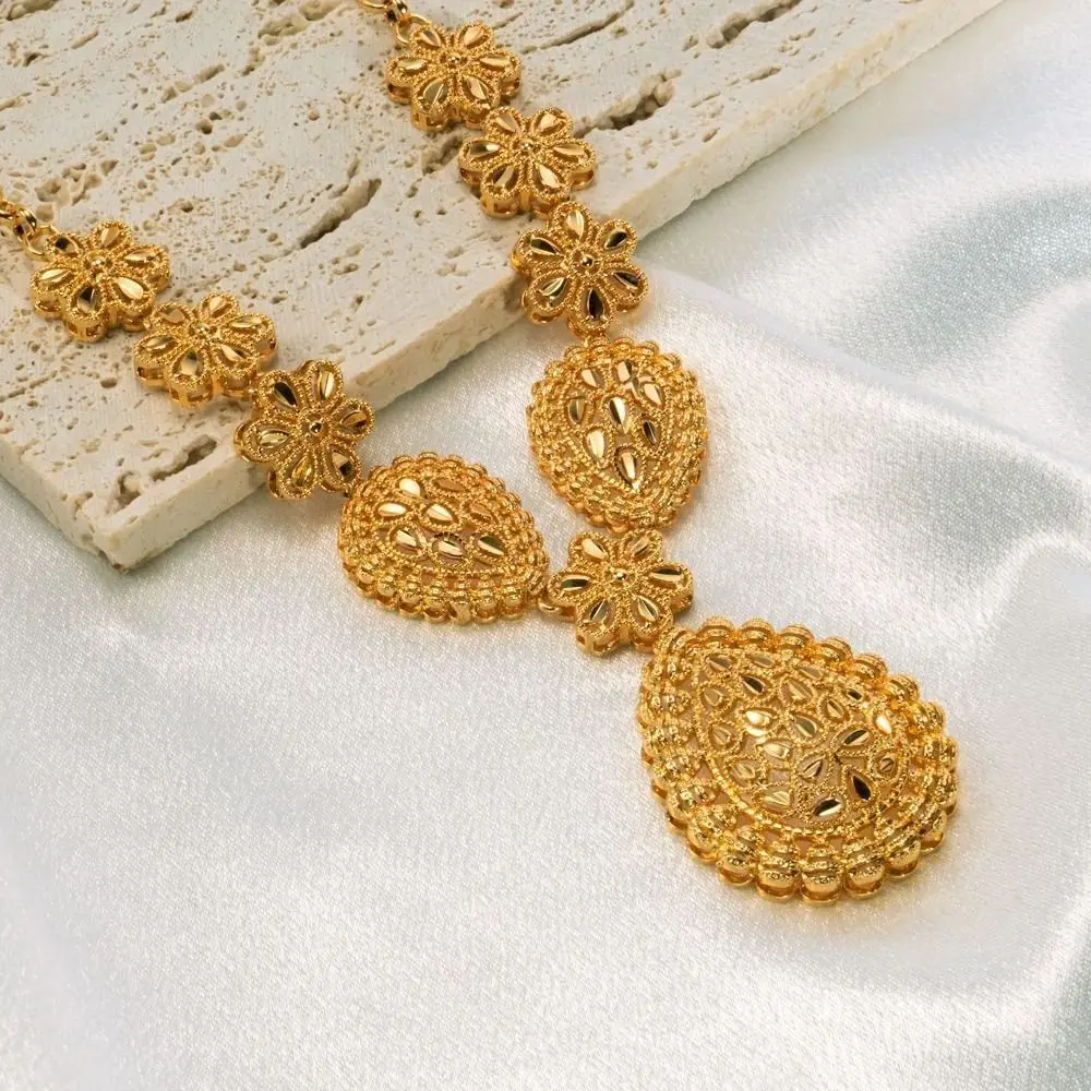 

24K Gold Dubai Jewelry Sets Gifts Dubai India Style Gold Color Necklace Earring Set Plated Luxury African Bridal Jewelry Sets