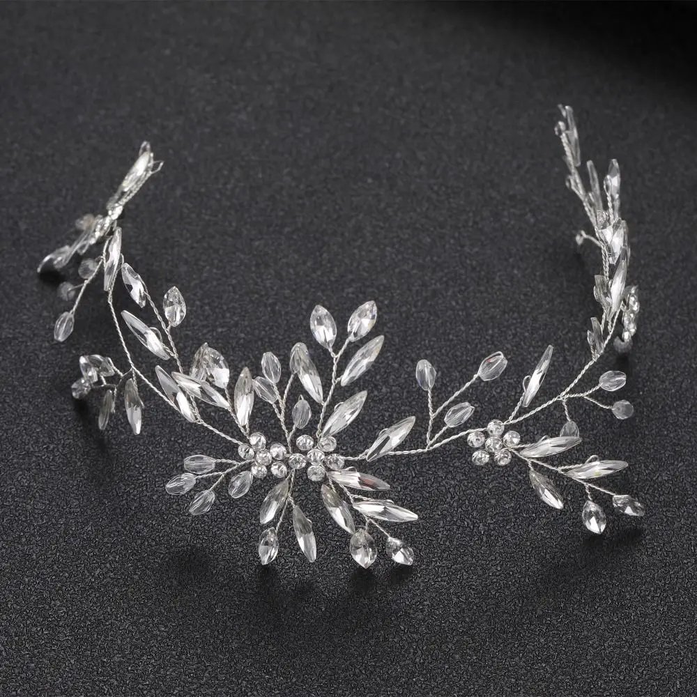 White Crystal Headband Handmade Rhinestone Hair Band Tiara Jewelry Bridal Head Wear Hair Accessories Girls Wedding Headwear