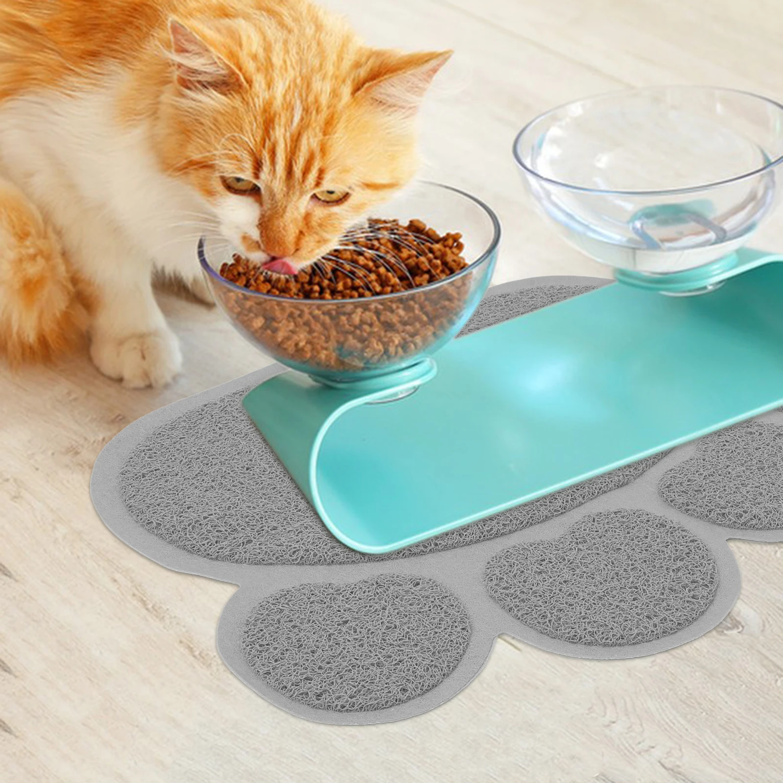

Cat Litter Large Non-Slip Paw Cat Food Mat Shaped Feeding Mat For Cats Dog Food Dish Indoor Pet Floor Protector Grey