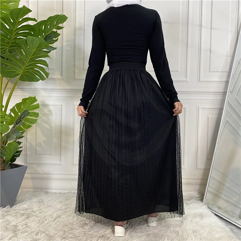 Elegant Long Pleated Skirt Women Spring Summer Solid Elastic Waist A-line Slim Simple Long Skirt Vintage Female Evening Dress