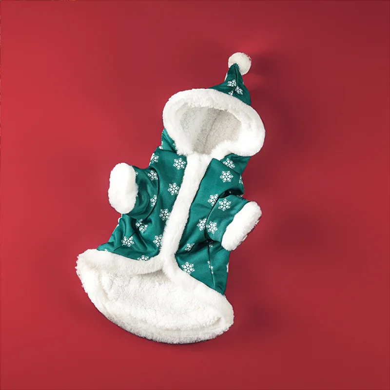 Winter Dog Christmas Jumpsuit Thickened Plush Pet Pajamas Classic Red Green Snowflake Overalls Small Medium Dogs Onesies view 4