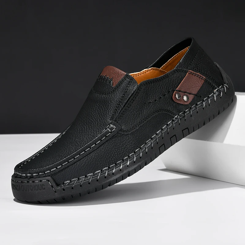 

Men's Handmade Vintage Loafers, Stylish Low-Top Slip-On Casual Shoes, Suitable for All Seasons, Everyday Wear Flat Shoes, Comfortable, Breathable, Wear-Resistant, Non-Slip Footwear