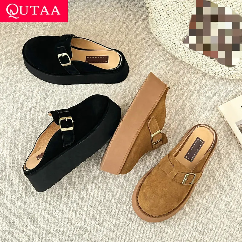 QUTAA 2024 Women Sandals Fashion Platforms Kid Suede Slippers Spring Summer Party Office Lady Shoes Woman Sandals Size 34-40