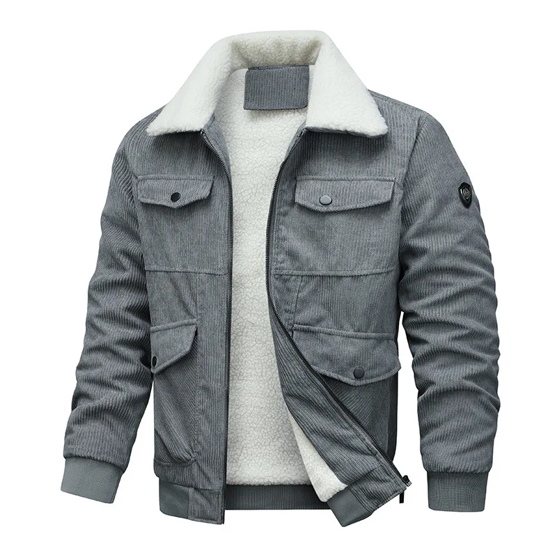 New Fashion Men Multiple Pockets Corduroy Winter Down Jackets Man Fleece Warm Casual Tooling Jackets Male Loose Coats Size 3XL