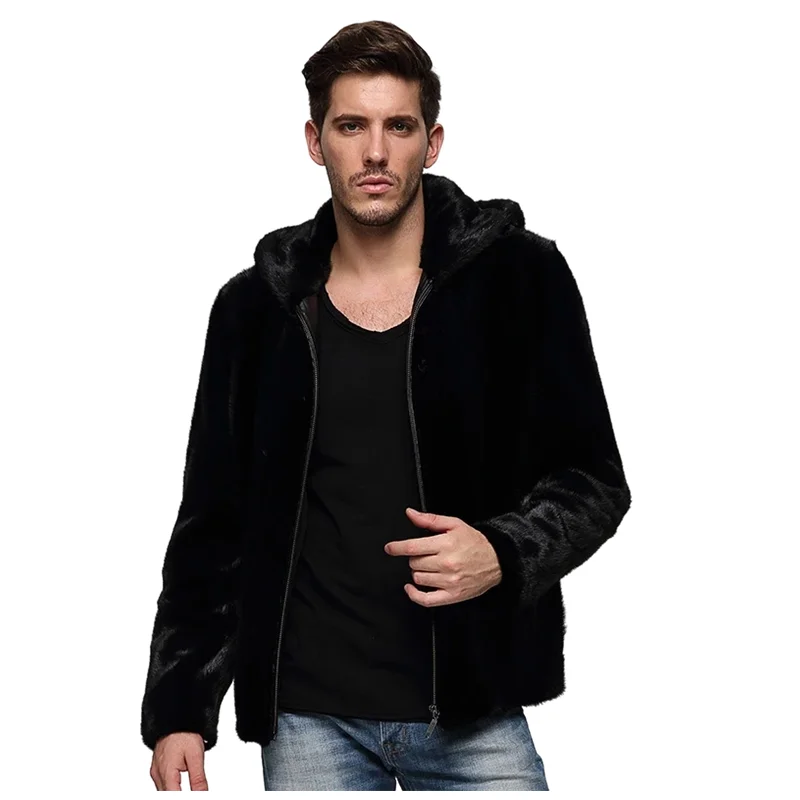 

Real mink fur coat men jackets natural black mink long sleeved hat zipper warm fur large size men's winter luxury clothing