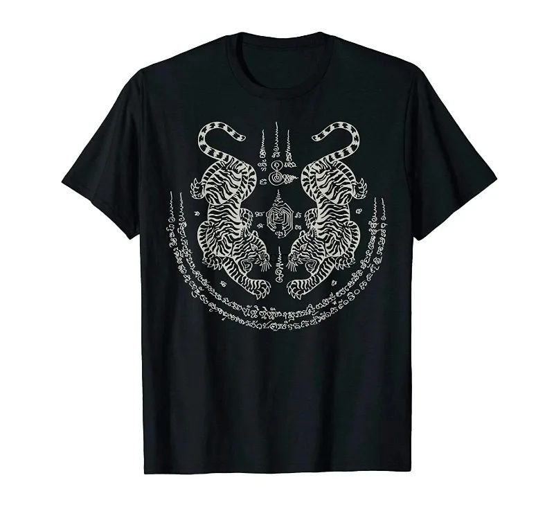 Muay Thai Twin Tigers Tattoo Kickboxing Gym Training T-Shirt 100% Cotton O-Neck Short Sleeve Casual Mens T-shirt Men Clothing