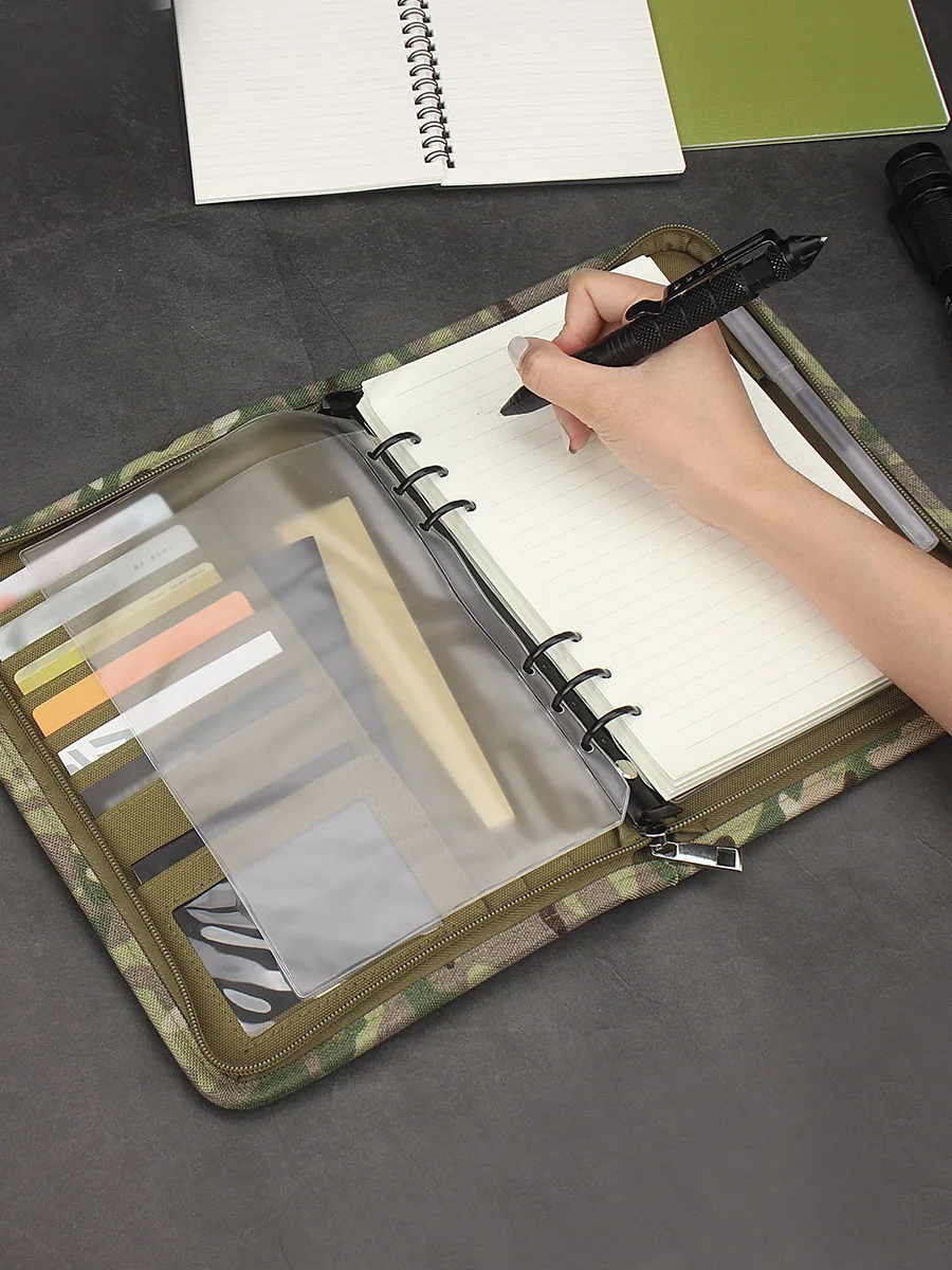 JESJELIU Outdoor Padfolio Ring Binder with 80 Sheets of Loose-Leaf Paper Memorandum A5 Weatherproof Tactical Notebook Camping