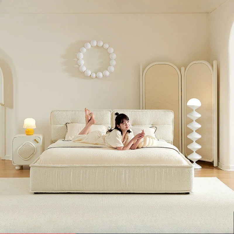 Toast bed Fabric bed 1.8 Cream wind master bedroom, soft bag wedding bed double bed Light luxury tofu block bed Hotel B & B