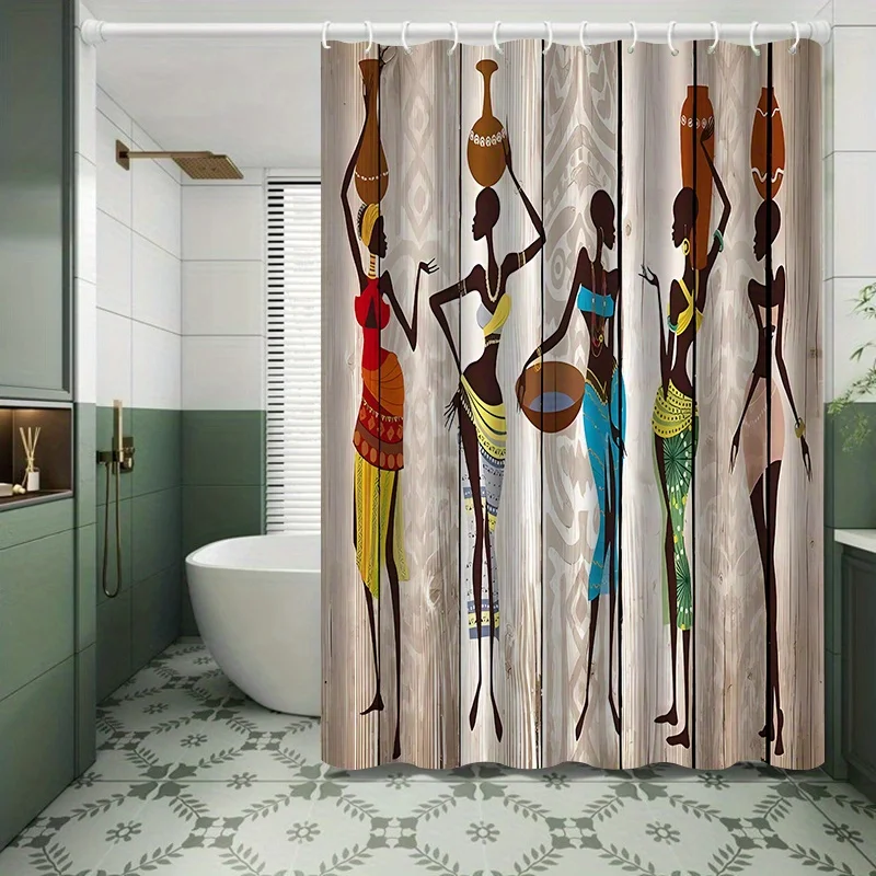 Wood Grain African Style Shower Curtain Machine Washable Premium Elegant Bathroom Divider Bath Curtains with Hooks Home Decor