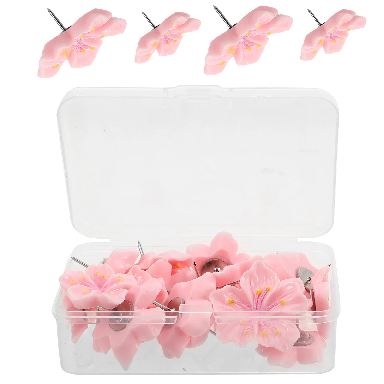 

20pcs Pink Resin Flower Push Pins Bulletin Board Decor Thumb Tacks Photo Wall Floral Design Sturdy Materials Secure Reliable