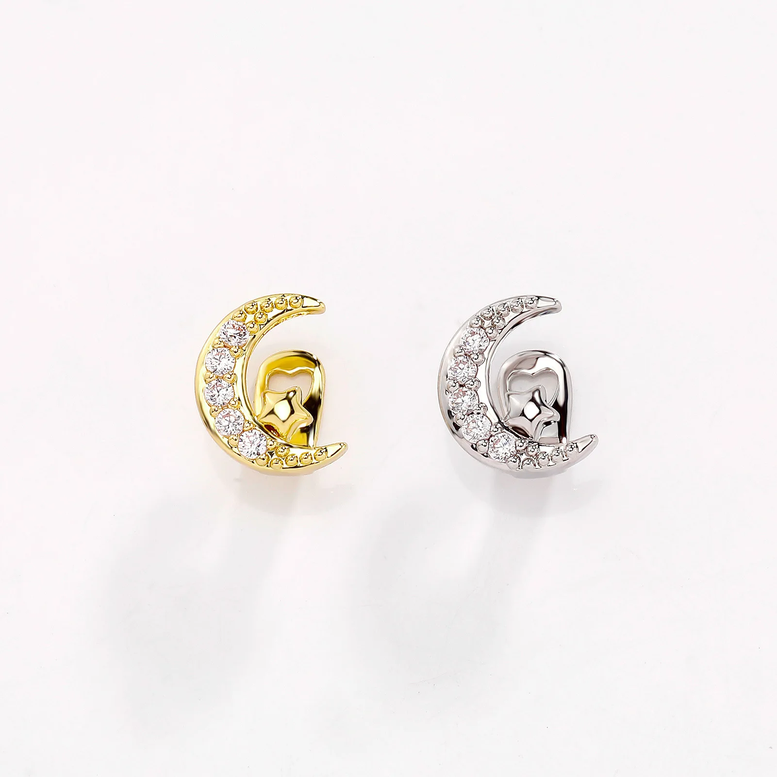 Single Tooth Grillz Crescent Moon Star CZ Diamond Gold Silver Hip Hop Rapper Teeth Grills Wholesale Jewelry for Women Men