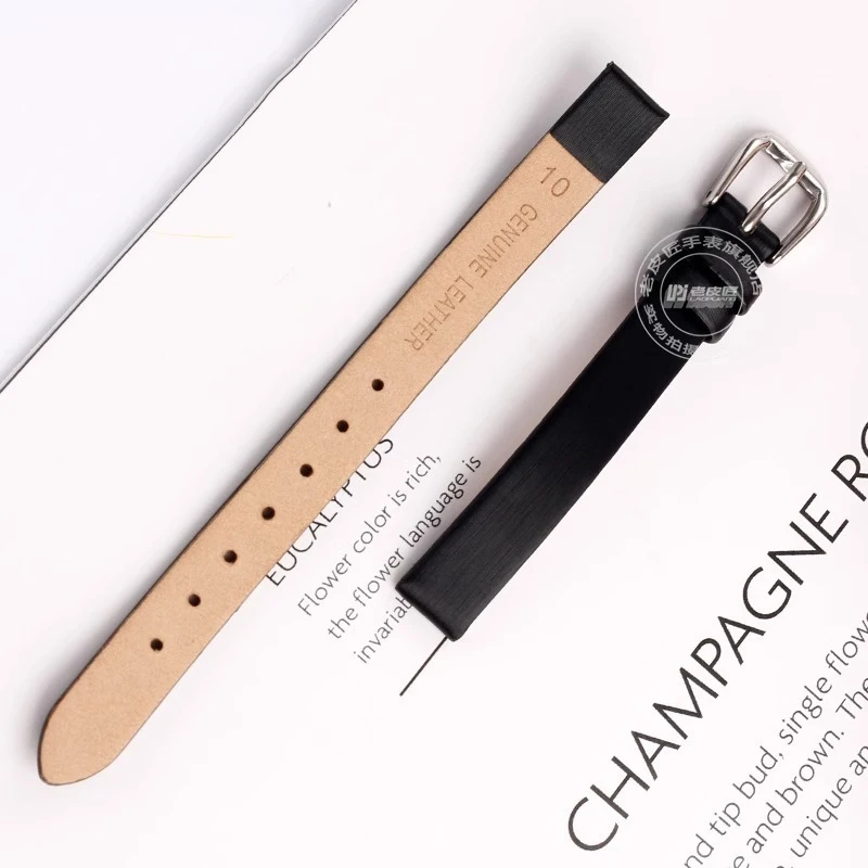 سوار الحرير 10 مللي متر حزام ساعة نسائي أنيق لـ Fiyta Qingcheng ريترو ليتل كاكاو DL21008 حزام ساعة جلدي أسود أزرق