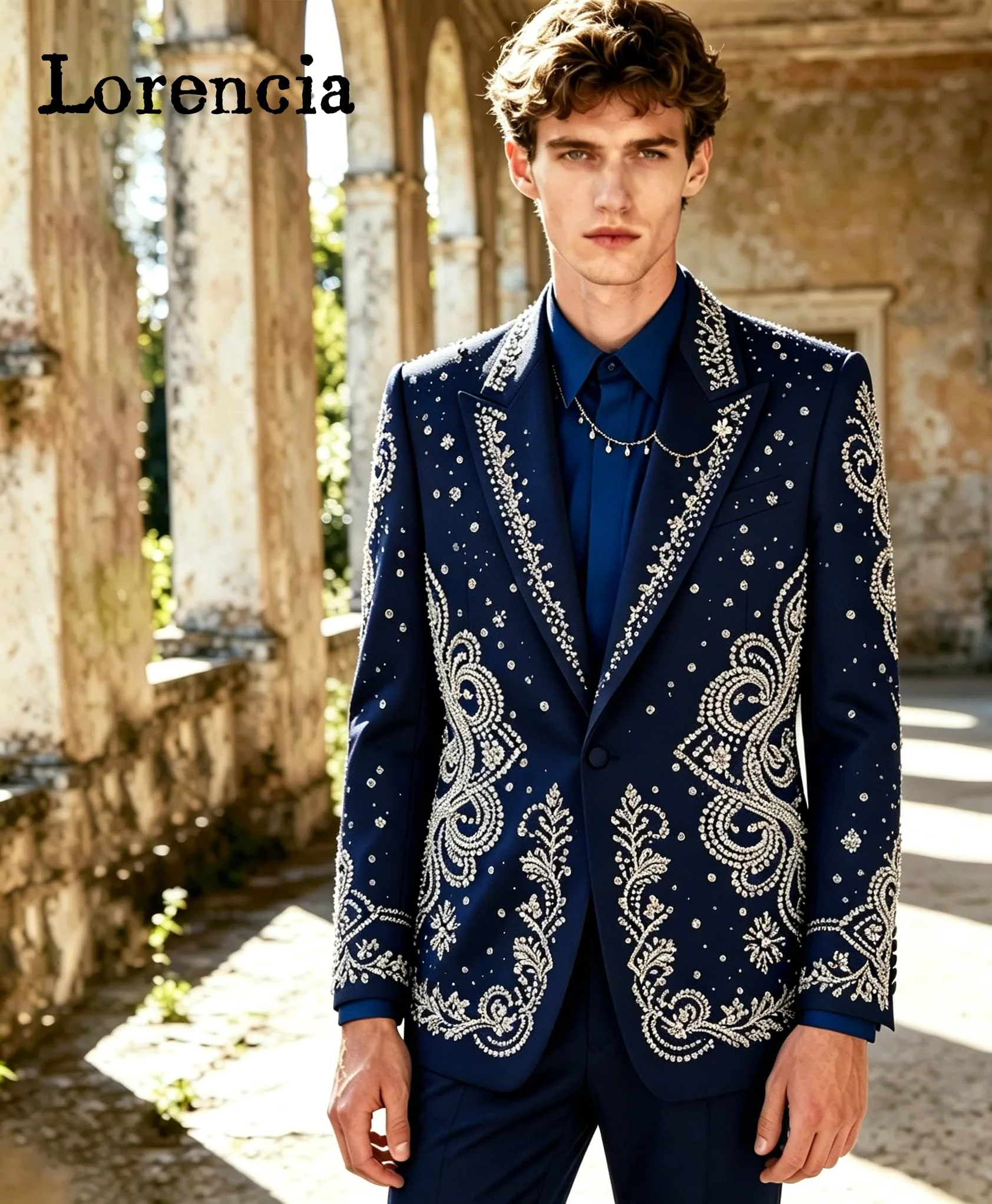 Rhinestone Men 2 Piece Suit Paisley Embroidery Wedding Groom Tuxedo Peak Lapel Blazer Pants Customized men's suits and separates