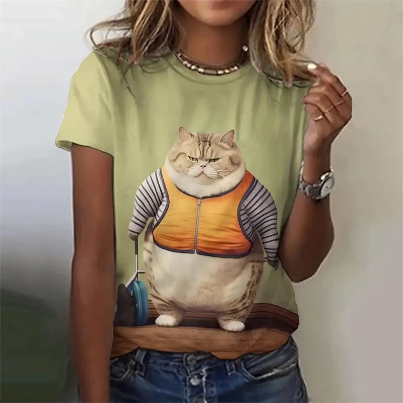 

Harajuku Women's T Shirt Anime Cat Graphic Summer Daily O-neck Short Sleeve Tees Female Clothing Streetwear Oversized Blouses