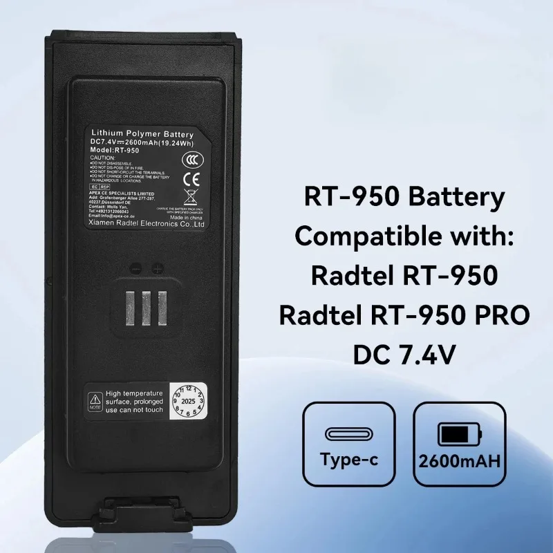 In Stock For Radtel RT-950 RT-950Pro Two Way Ham Radio Replacement Battery 2600mAh 3.7V  High-Performance