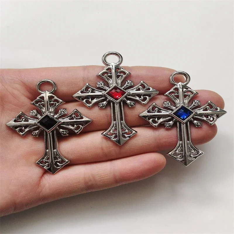 2Pcs Alloy Cross Black Crystal Charms Gothic Geometry Pendant Fit Necklace Earrings DIY Jewelry Designer Making Accessories