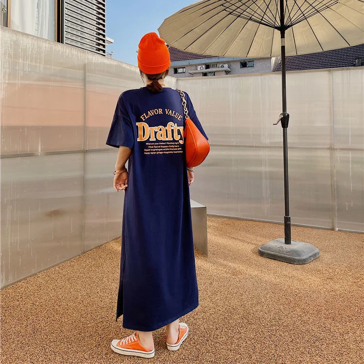 

Summer Print Long Sp Dr Women's Knee-Length Loose plus Size Straight Leg Lazy Person's Pajamas Home Clothes Can Wear Ou...