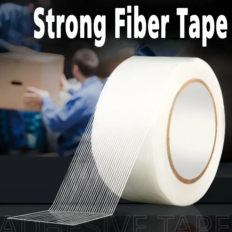 50M Striped Fiber Tape Lithium Battery Pack Insulation Wrap Fiberglass Transparent Single Side Adhesive Seal Packaging Fixed