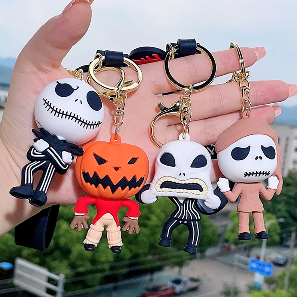 Disney Christmas Eve Keychain Jack Skellington Action Anime Figure Keychain Cartoon Doll Toys Car Backpack Keyring Pendant Gifts