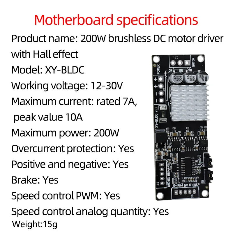 DC12V~30V 200W Motor Driver Module BLDC 3-Phase DC Brushless with Hall Motor Controller PWM Motor Control Board