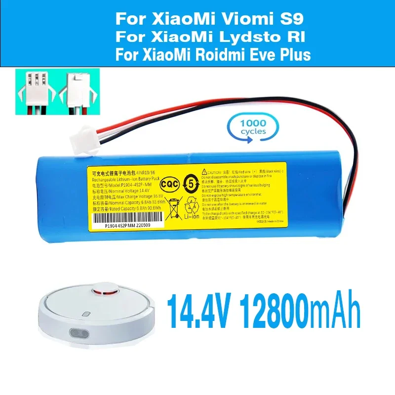 Voor XiaoMi Lydsto R1 Viomi S9 Roidmi Eve Plus Oplaadbare Li-Ion Batterij Robot Stofzuiger R1 Batterij 14.4V 12800mAh