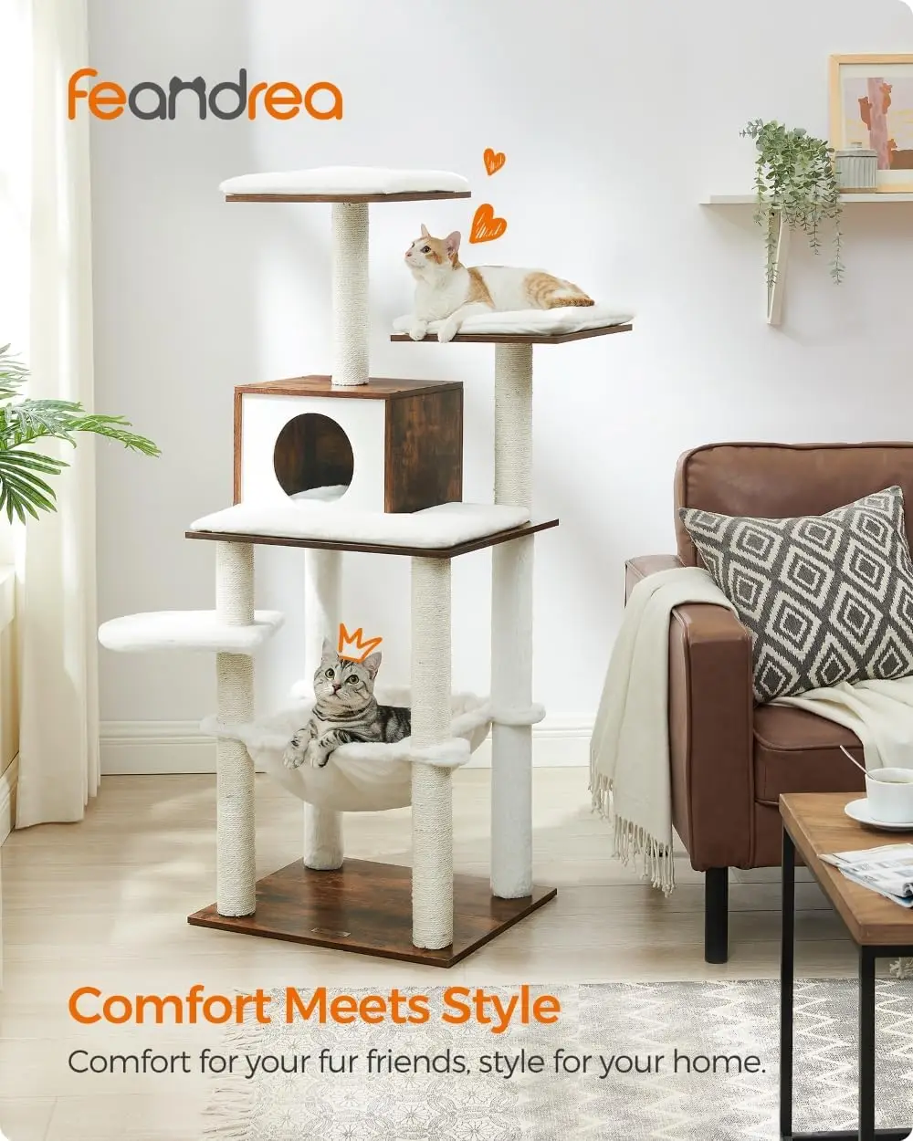 Cat Tree, 54.3-Inch Modern Cat Tower for Indoor Cats, Multi-Level Cat Condo, Ultra-Soft Plush, Scratching Posts