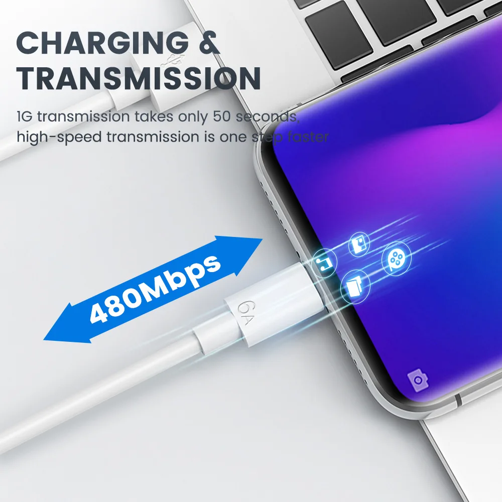 7A 100W Type C USB Cable Super-Fast Charge Cable for Huawei Mate 40 30 Xiaomi Samsung Fast Charging USB Charger Cables Data Cord