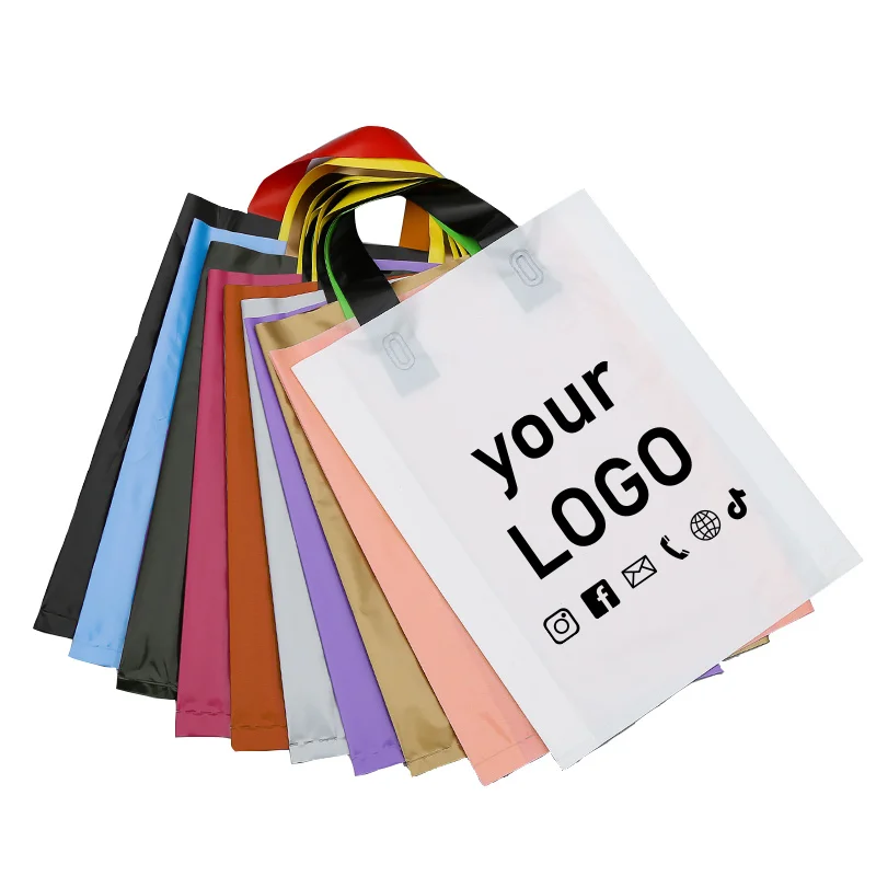 50 bolsas de compras de supermercado, bolsas de plástico para tienda de ropa, bolsas de mano publicitarias personalizadas, bolsas de regalo para fiestas, logotipo impreso personalizado